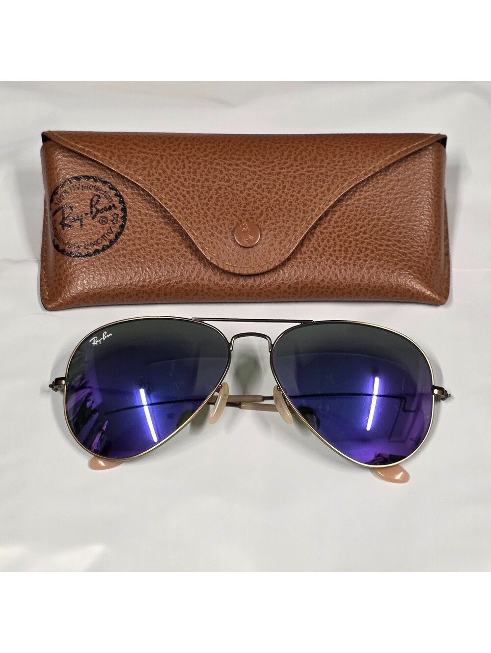 Aviator Flash Sunglasses Large Metal Rose Frame Blue Lenses RB3025